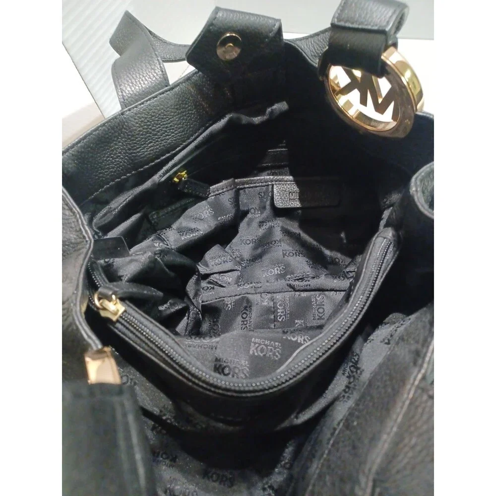 Michael Kors Black Leather Large Fulton Hobo Designer Shoulder Bag